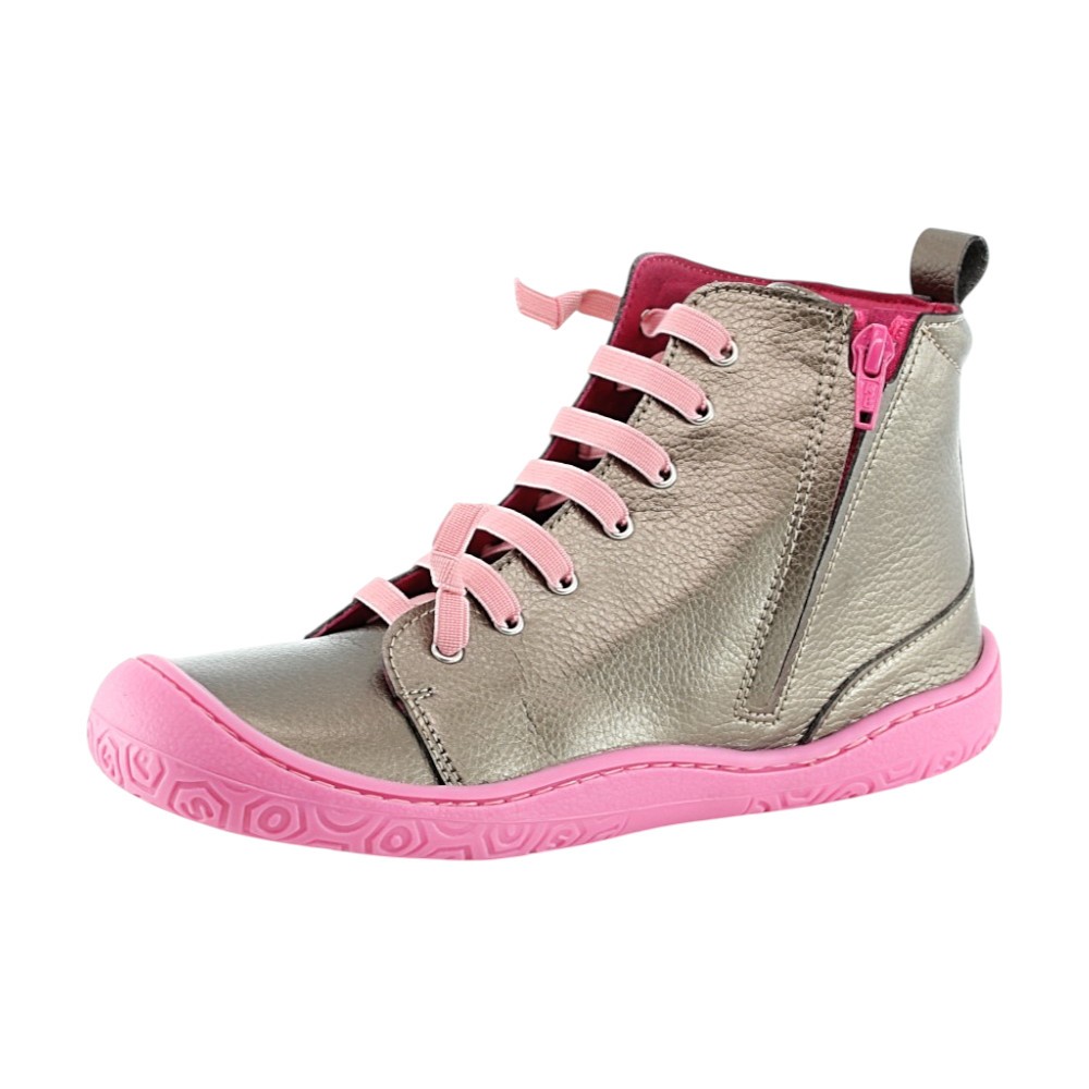 Botines barefoot Yoyo Metalpink elásticos y cremallera