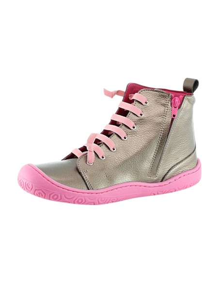 Botines barefoot Yoyo Metalpink elásticos y cremallera