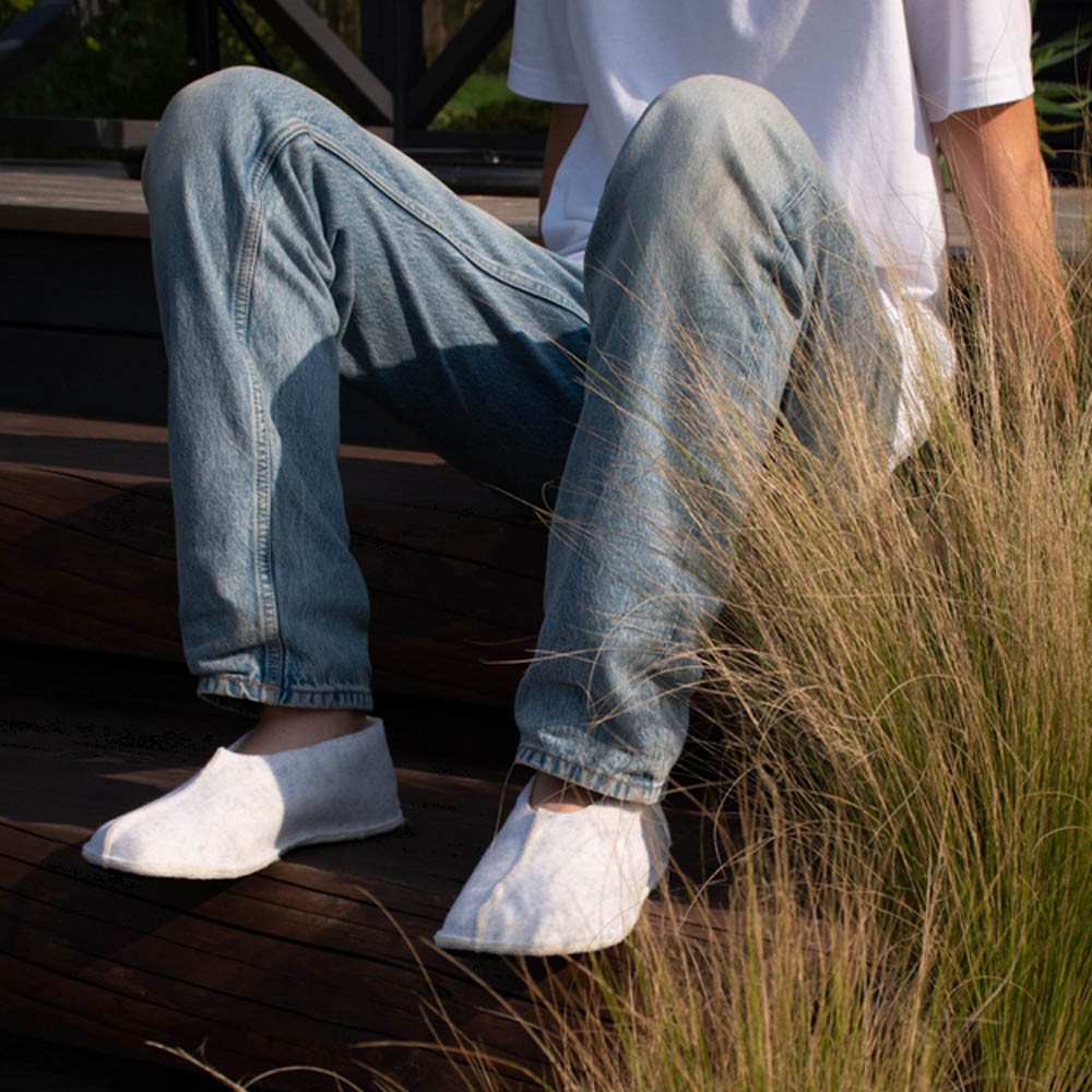 Zapatillas de casa barefoot OmaKing fieltro cerrado Blanco