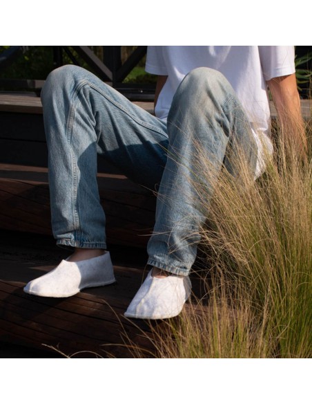 Zapatillas de casa barefoot OmaKing fieltro cerrado Blanco