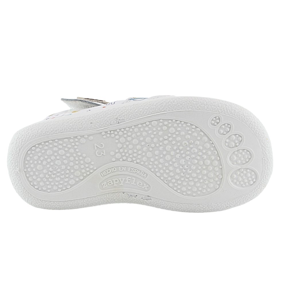 Sandalias ZapyFlex 2 tiras blanco dibujitos