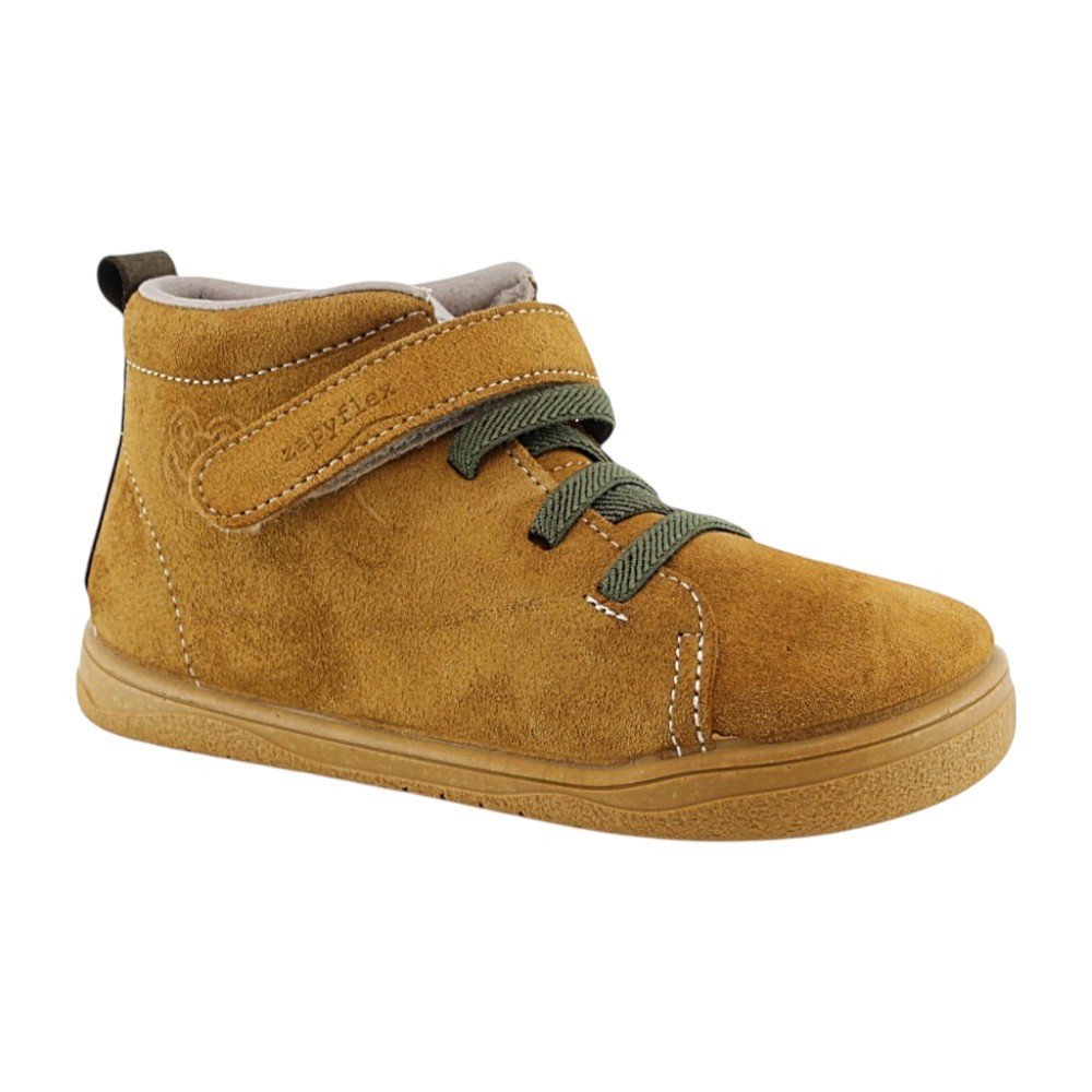 Botines barefoot ZapyFlex Velcro y elástico Mostaza